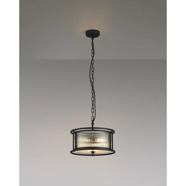 Arcade 35 cm Round Convertible Ceiling Light In Black Finish With Clear Ribbed Glass Panels