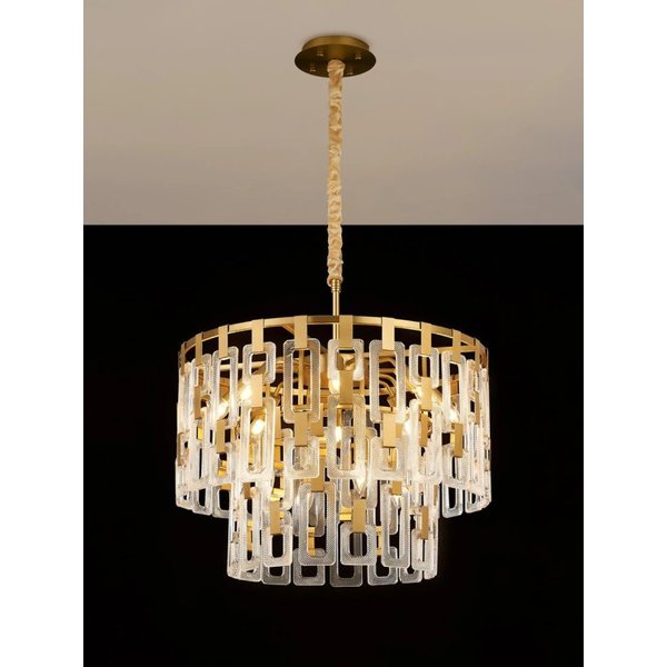 Italica 63 cm 2 Tier Round Pendant In Matt Gold Finish With Clear Glass