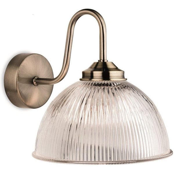 Firstlight 3725AB Ashford 1 Light Wall Light In Antique Brass With Ribbed Clear Glass Shade