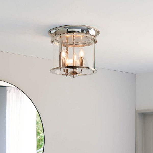 Endon 96153 Hampworth 3 Light Flush Ceiling Light In Bright Nickel With Clear Glass