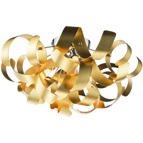 Dar Lighting Swash 4 Light Flush In Polished Chrome With Gold Ribbons