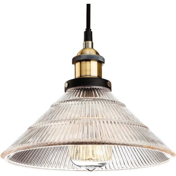 Firstlight 5902AB Empire 1 Light Ceiling Pendant In Antique Brass With Clear Fluted Glass