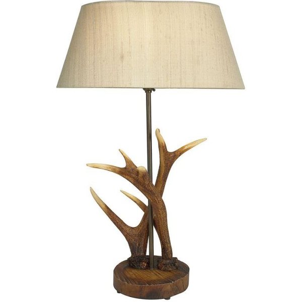 David Hunt Lighting ANT4129 + LEX1501/WH Antler Table Lamp Taupe/White Shade