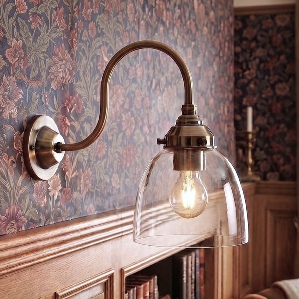 Firstlight 5935AB Victoria 1 Light Wall Light With Dome Shaped Clear Glass Shade