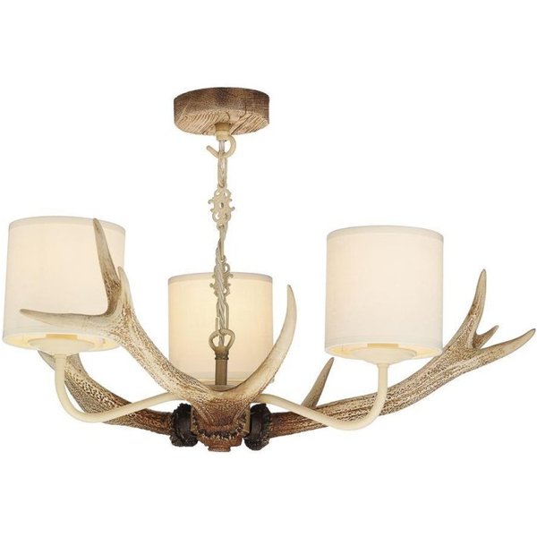 David Hunt Lighting ANT0315 Antler Bleached Pendant with Cream Shades