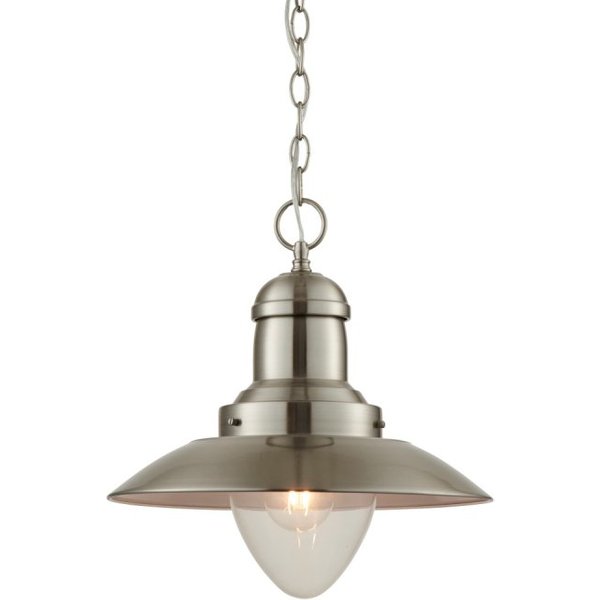 Endon 60799 Mendip Industrial Fisherman Ceiling Pendant Light in Satin Nickel Finish
