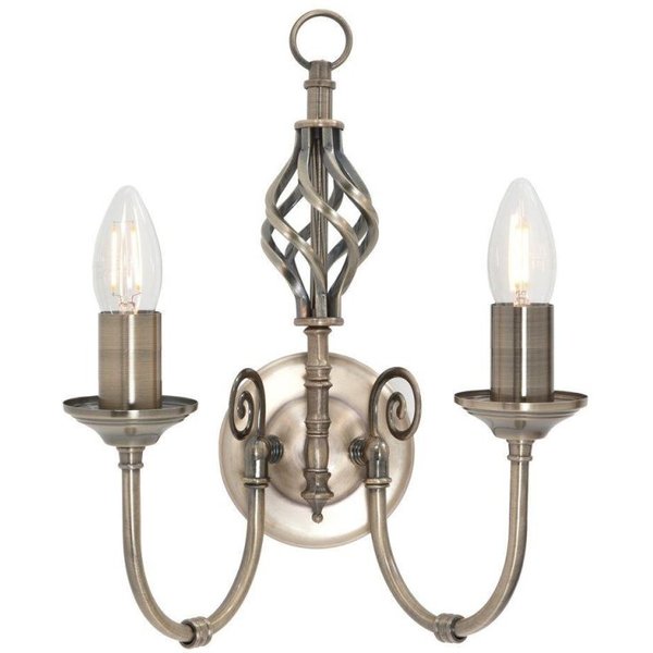 Barley 2 Light Classic Knot Twist Wall Light in Antique Brass