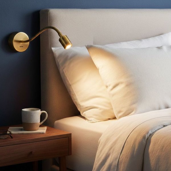 Firstlight 6867AB Spring LED Switched Wall Light In Antique Brass Finish