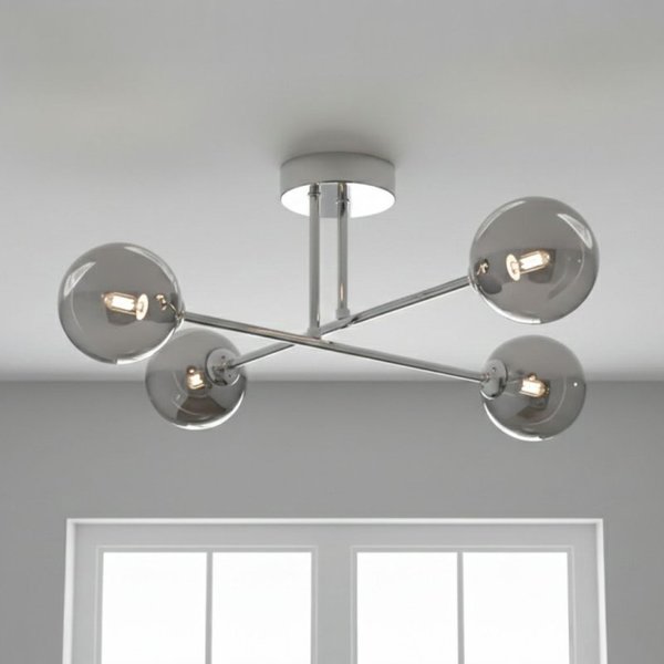 Firstlight 6910CH Lando 4 Light Flush Ceiling Light In Chrome Finish With Smoked Glass Shade