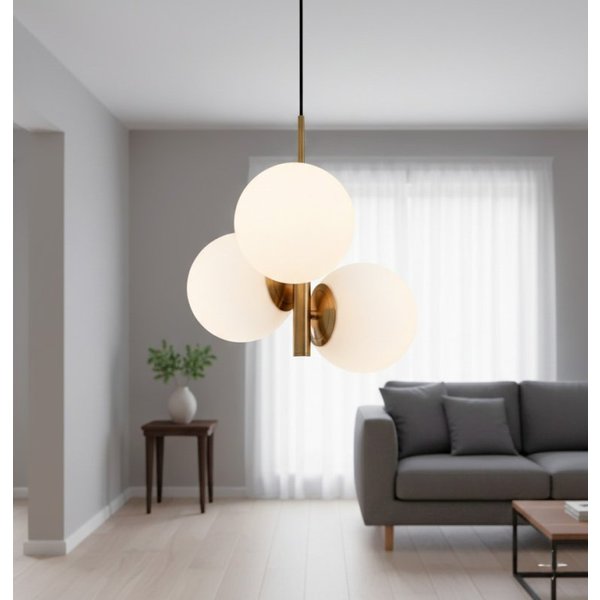 Firstlight 6940BB Oyster Ceiling Pendant Light In Brushed Brass With Opal White Glass