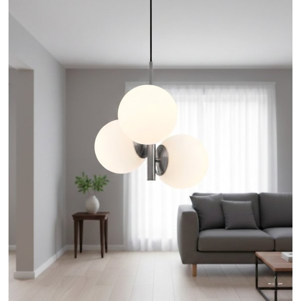 Firstlight 6940BS Oyster Ceiling Pendant Light in Brushed Steel With Opal White Glass