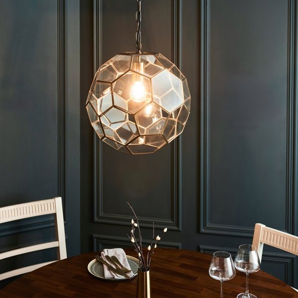 Endon 69784 Miele 1 Light Ceiling Pendant In Antique Brass Amd Clear Glass