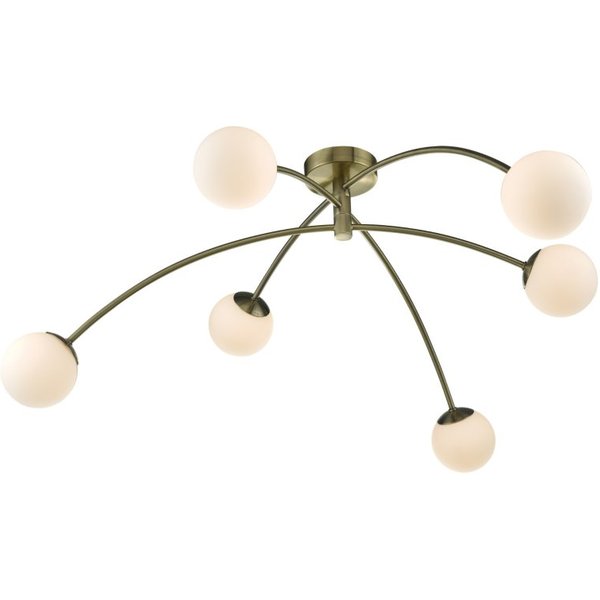 Dar PUG6475 Puglia 6 Light Semi Flush Ceiling Light In Antique Brass