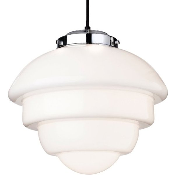 Firstlight 4947CH Art Deco Ceiling Pendant Light In Chrome And Opal White Glass