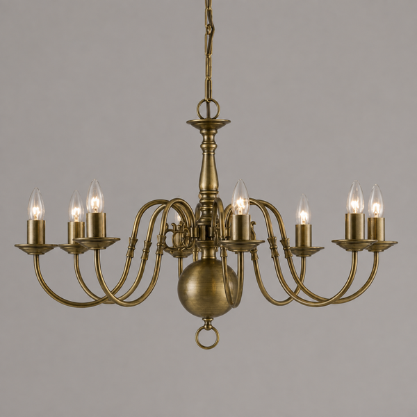 Impex Traditional Flemish 8 Light Ceiling Light Chandelier Antique Brass