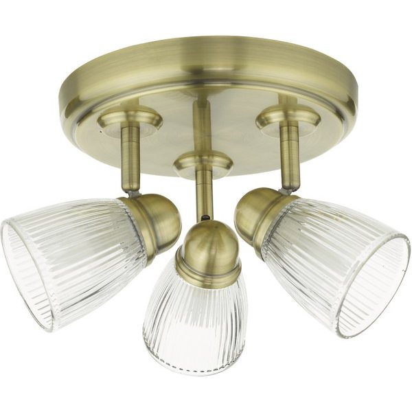Dar Lighting CED7675 Cedric 3 Light Bathroom Spotlight In Antique Brass With Ribbed Glass IP44