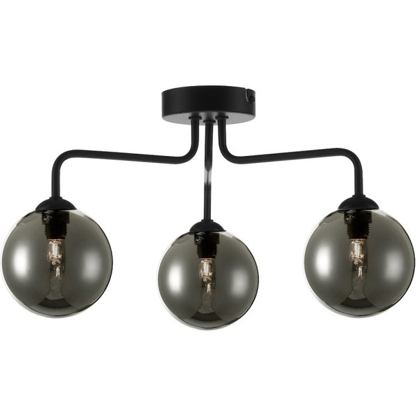 Dar Lighting FEY0322-01 Feya 3 Light Semi Flush Ceiling Light In Matt Black With Smoked Glass