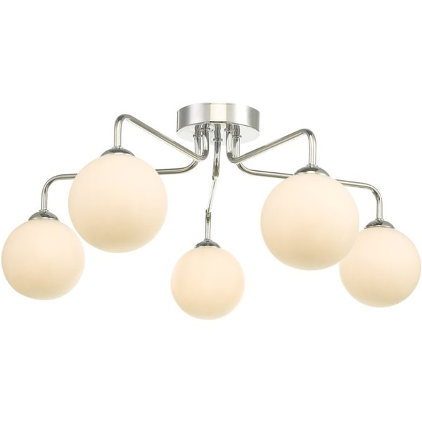 Dar Lighting FEY0550-02 Feya 5 Light Semi Flush Ceiling Light In Polished Chrome With Opal Glass