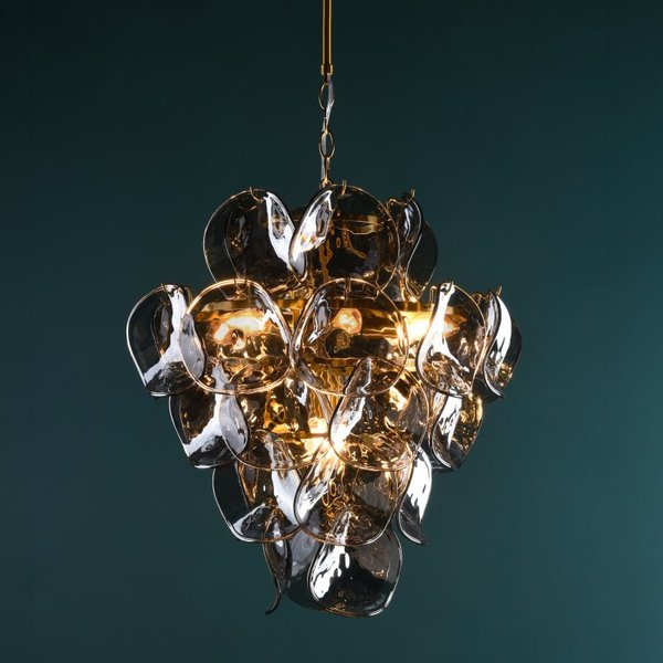 Dar Lighting Genoa 8 Light Ceiling Pendant Light In Natural Brass And Smoked Glass GEN0842