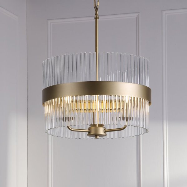 Laura Ashley Alexa 3 Light Ceiling Pendant Light In Matt Antique Brass Finish With Glass Rods LA3756654-Q