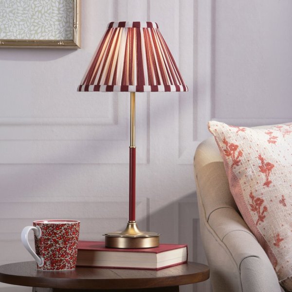 Laura Ashley Denwick Table Lamp In Matt Antique Brass With Red Stripy Shade LA3756675-Q