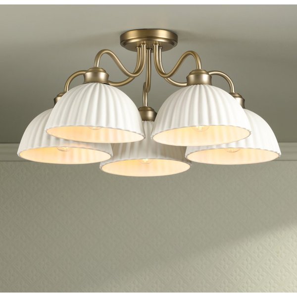 Laura Ashley Durford 5 Light Semi-Flush Ceiling Light In Matt Antique Brass And Ceramic Shades LA3756725-Q