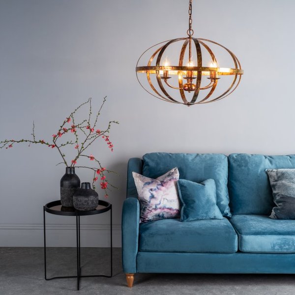 Dar SYM0664 Symbol 6 Light Pendant Ceiling Light in Dappled Copper
