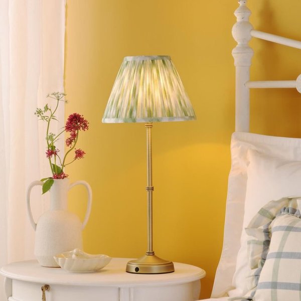 Dar Lighting Dahl Rechargeable LED Table Lamp In Antique Brass Finish With Green Ikat Shade
