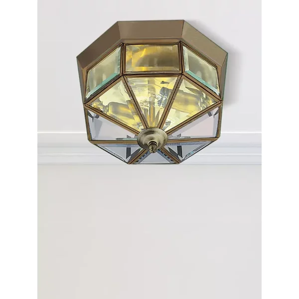 Searchlight 8235AB Flush Ceiling Light In Antique Brass With Bevelled Glass