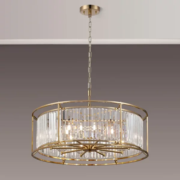 Crown 80 cm Convertible Pendant Or Semi Flush Light In Gold Finish with Crystal Glass IP44