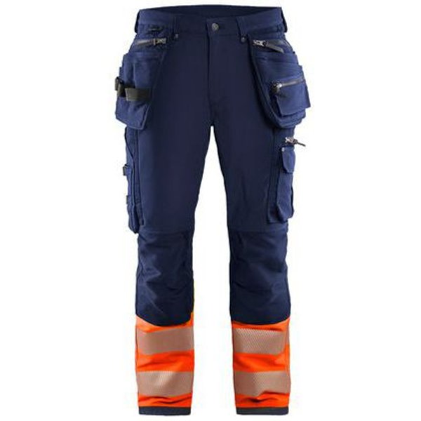 Pantaloni Artigiano Stretch 4D Blu Marina E Aranc Fluo D88,-image