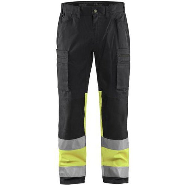Pantaloni Artigiano Stretch Nero E Giallo Fluo D84,-image