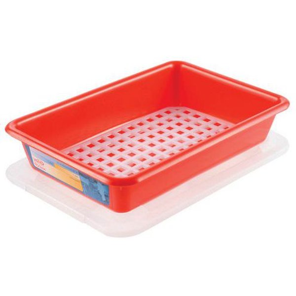 Contenitore Piatto 5 L Haccp Con Coperchio E Griglia - Rosso,-image