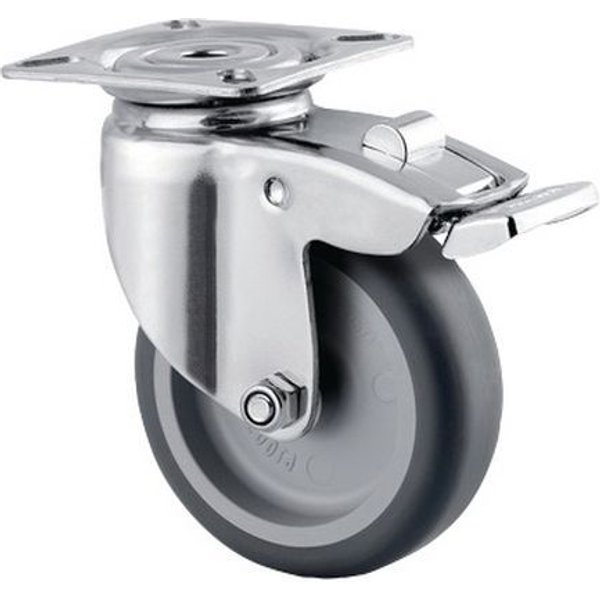 Rotella Girevole Inox Con Freno, Carico 60 Kg, Con Piastra,-image