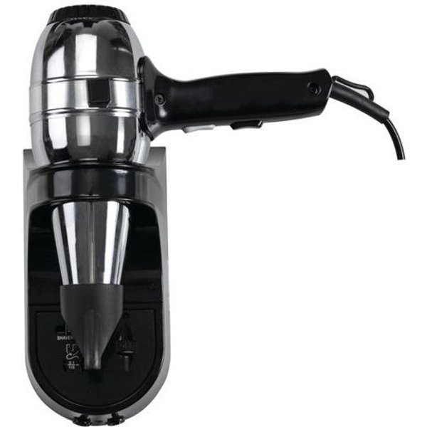 Medial - Asciugacapelli Con Base A Muro E Presa Rasoio Per Uso Alberghiero Acciaio Inox Aisi 430 Nero Brillante 1300 W-image