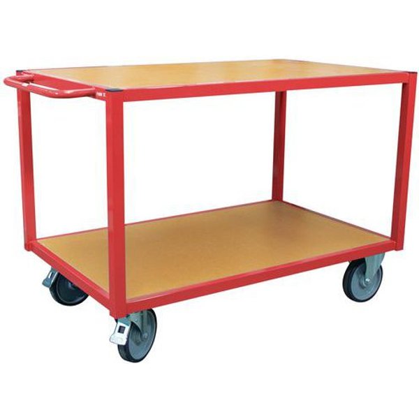 Fimm - Carrello Banco - Rosso - 2 Ripiani In Legno 1300 Mm X 800 Mm - Portata 500 Kg-image