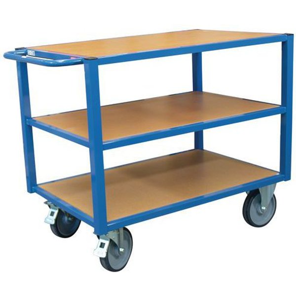 Fimm - Carrello Con 3 Ripiani In Legno 500 Kg Blu - Ripiani 1200 Mm X 800 Mm-image
