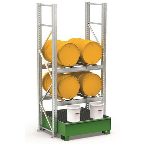 Scaffalatura 2 Piani Con Vasca Di Raccolta Per 4 Fusti,-image