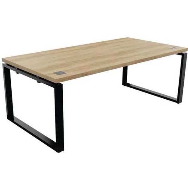 Scrivania Dir L200Xp100Cm Gambe Nero/Rovere Nebraska,-image