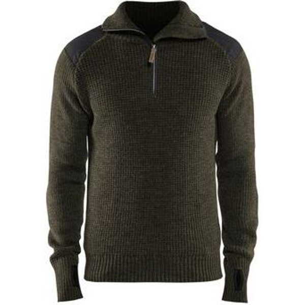 Felpa In Lana Collo Con Zip Verde Oliva Scuro/Grigio Scuro,-image