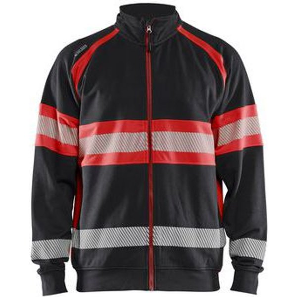Felpa Con Zip Alta Visibilità Nero/Rosso Fluo,-image