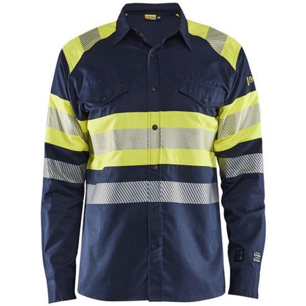 Camicia Multinorma Tess Inerente Blu Marina/Giallo Fluo 4XL,-image