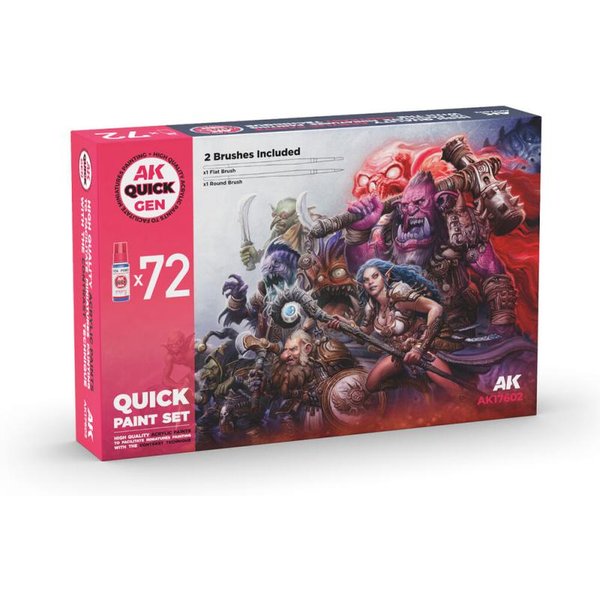 QUICK PAINT SET - 72 QUICK GEN COLORS (+2 MEDIUM 18ML +2 FREE BRUSHES)