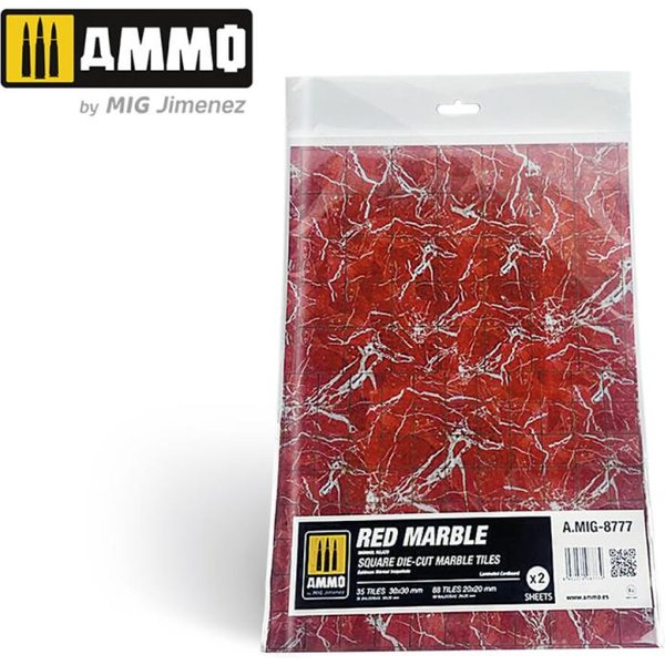 Red Marble. Square Die-cut Marble Tiles - 2 pcs