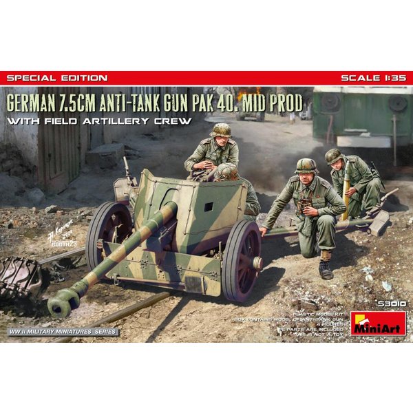 German 7.5cm Anti-Tank Gun PaK 40. Mid Prod w/ Artillery Crew - Special Edition