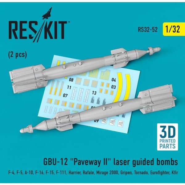 GBU-12 Paveway II laser guided bombs (2 pcs) (F-4, F-5, A-10, F-16, F-15, F-111, Harrier, Rafale, Mirage 2000, Gripen, Tornado, Eurofighter, Kfir) (3D Printed)