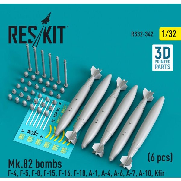 Mk.82 bombs (6 pcs) (F-4, F-5, F-8, F-15, F-16, F-18, A-1, A-4, A-6, A-7, A-10, Kfir) (3D Printed)