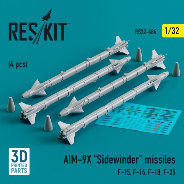 AIM-9X Sidewinder missiles (4 pcs) (F-15, F-16, F-18, F-35) (3D Printed)