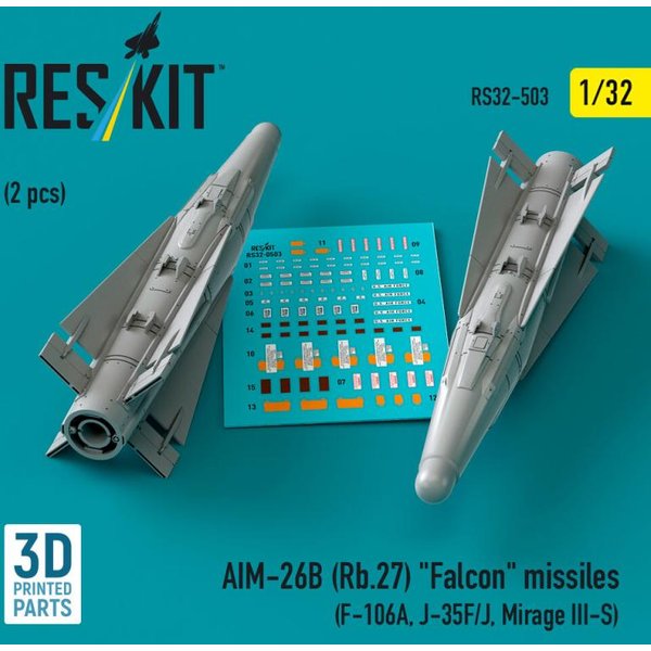 AIM-26B (Rb.27) Falcon missiles (2 pcs) (F-106A, J-35F/J, Mirage III-S) (3D Printed)
