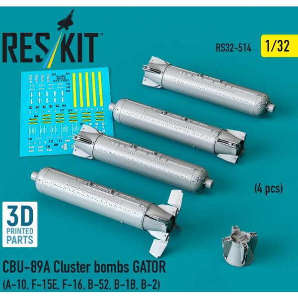 CBU-89A cluster bombs GATOR (4 pcs) (A-10, F-15E, F-16, B-52, B-1B, B-2) (3D Printed)